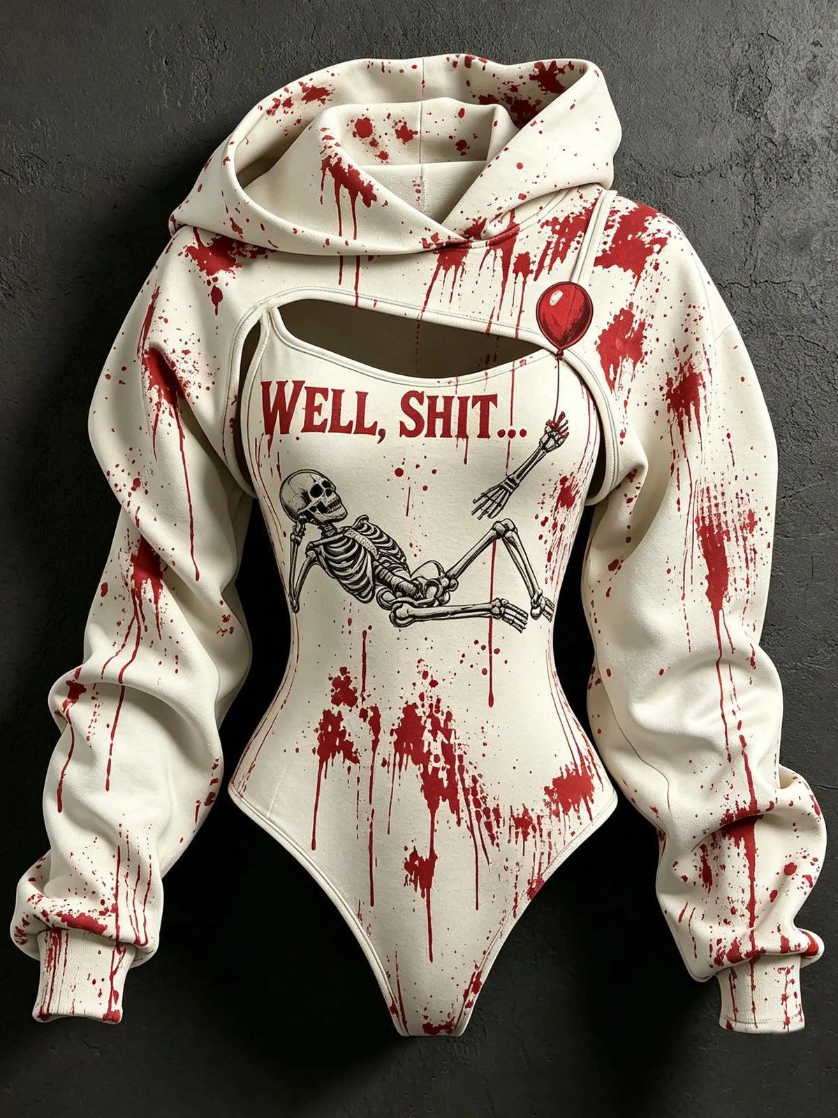 Women's Retro Casual Halloween Skull Letter Print Hoodie Two-piece Set
