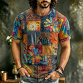 Men's Mixed Textile Hippie Mushroom Floral Print Crew Neck Short Sleeve T-Shirt