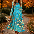 Women's Vintage Floral Print Long Sleeve Maxi Dress