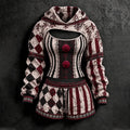 Women's Halloween Striped Plaid Playing Card Print Hoodie And Vest Shorts Three-piece Set