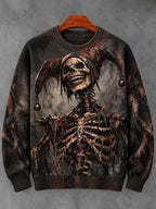 Men's Retro Halloween Zombie Skull Print Casual Knit Sweater