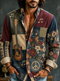 Men's Boho Peace Sign Piano Key Patchwork Art Print Shirt