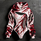 Women's Halloween Bloodstain One-sided Skeleton Print Hoodie Two-piece Set
