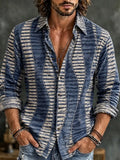 Men's Hippie Style Wavy Stripes Print Long Sleeve Shirt