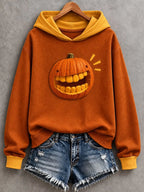 Women's Halloween Fun Laughing Pumpkin Print Hoodie