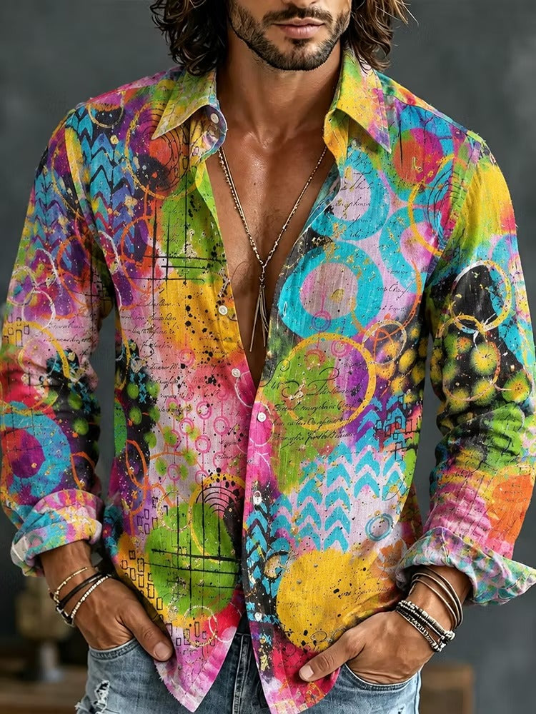 Men's Abstract Graffiti Splatter Print Long Sleeve Shirt