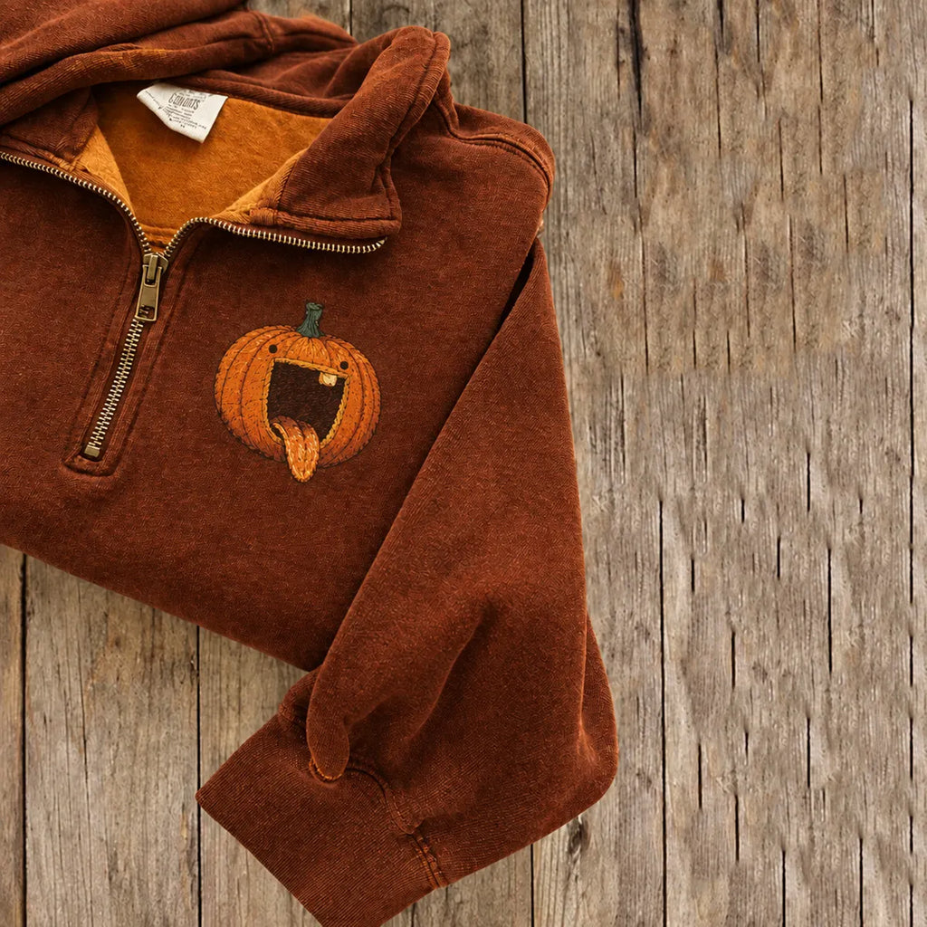 Women's Fun Pumpkin Print Zipper Sweatshirt