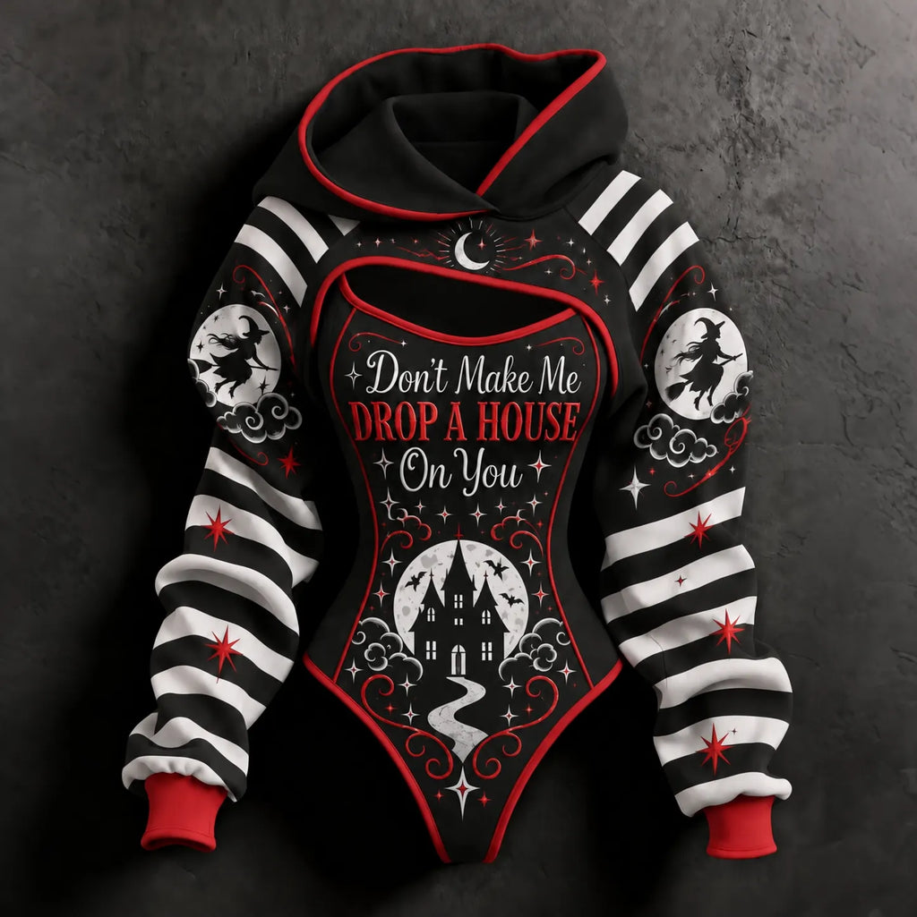Women's Halloween Don't Make Me Drop A House On You Print Art Hoodie Two-piece Set