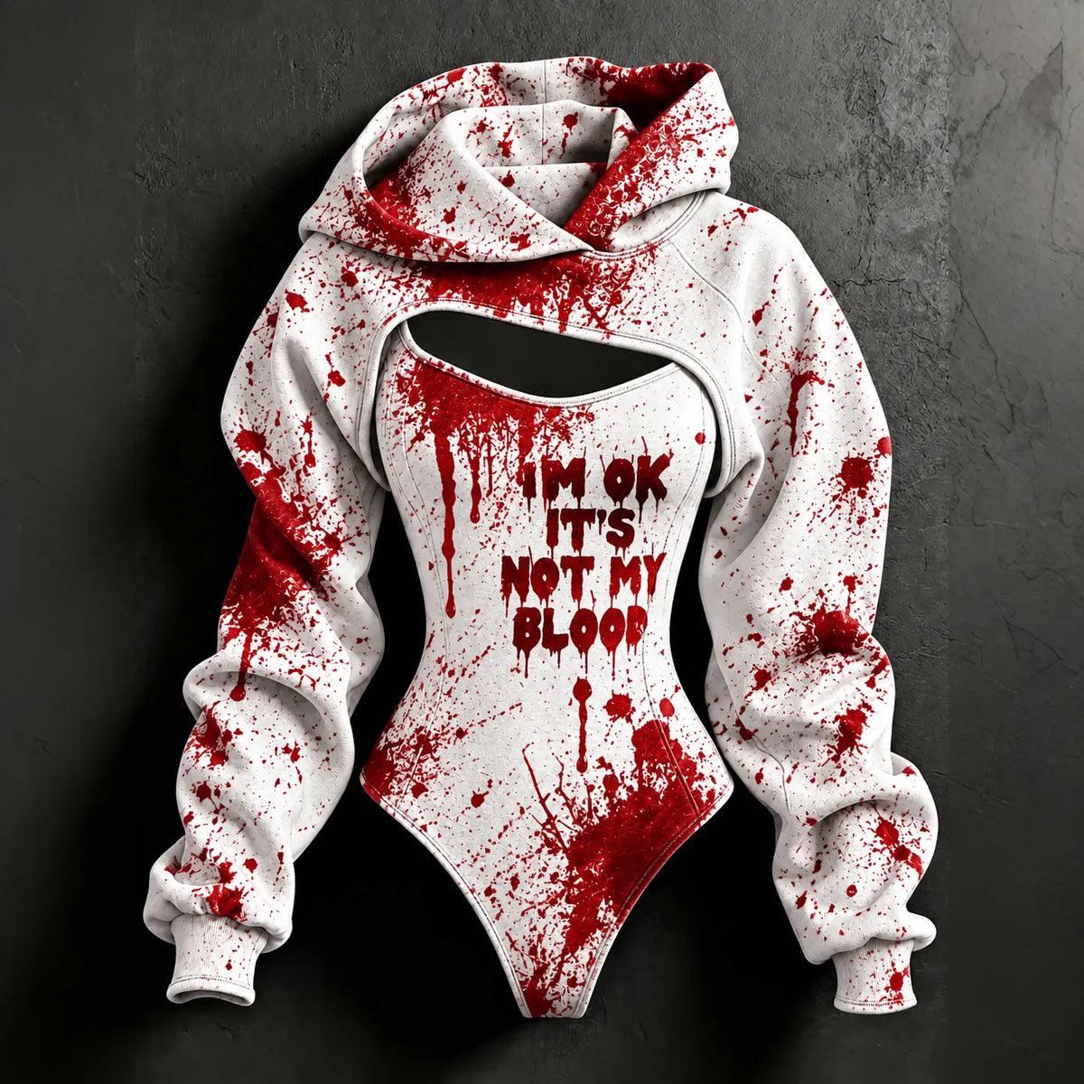 Women's Halloween I'm Okay It's Not My Blood Print Hoodie Two-piece Set