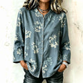 Women's Retro Floral Print Stand Collar Long Sleeve Shirt