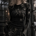 Women's Retro Halloween Spiders Print Cozy Sweater