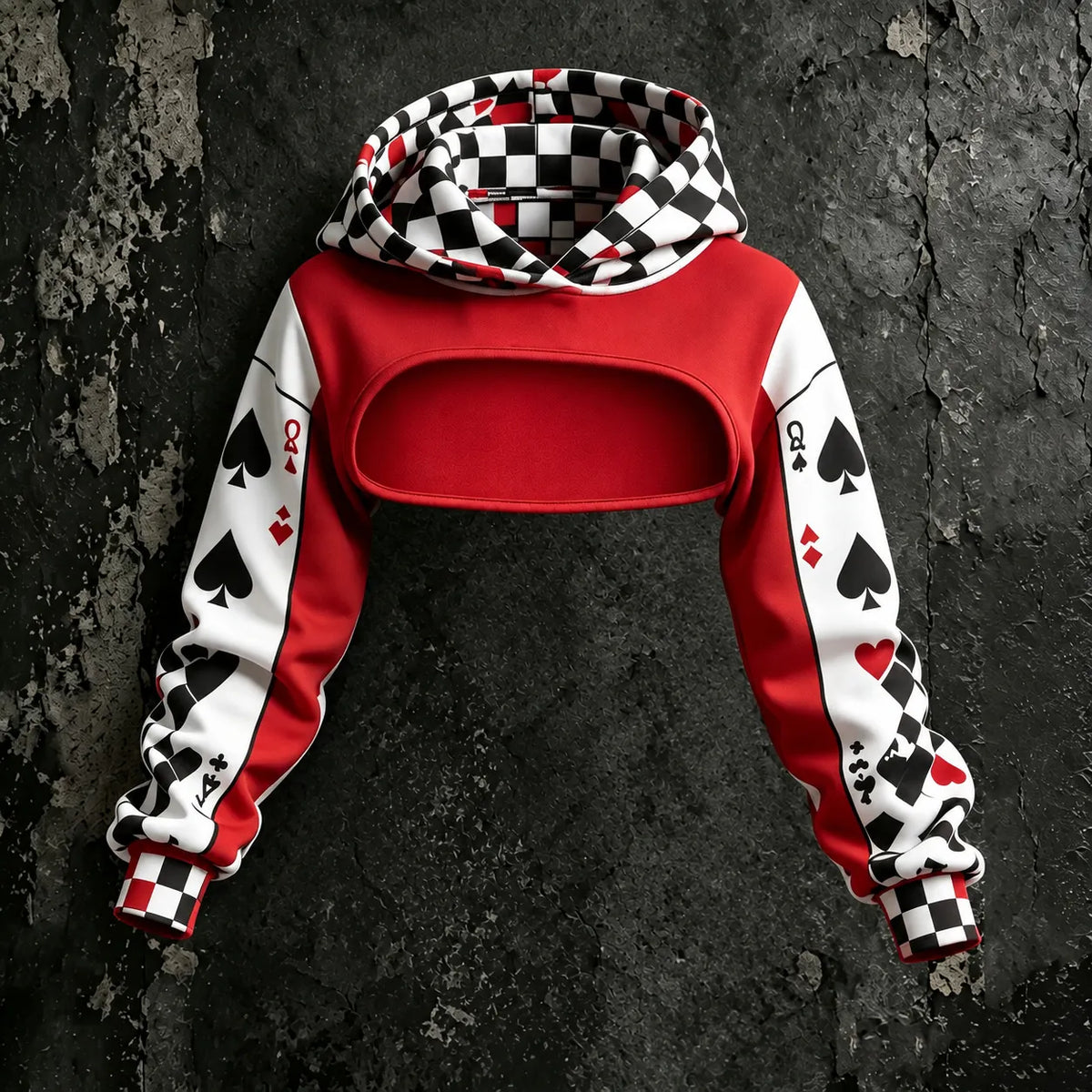 Women's Retro Halloween Clown Playing Card Color Block Print Hoodie Suspender Dress Two-piece Set