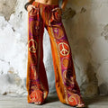 Women's Retro Hippie Sun And Moon Floral Color Block Trousers