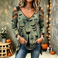 Women's Vintage Gothic Halloween Cat Print Comfy Print Drop-shoulder Long Sleeve Tshirt