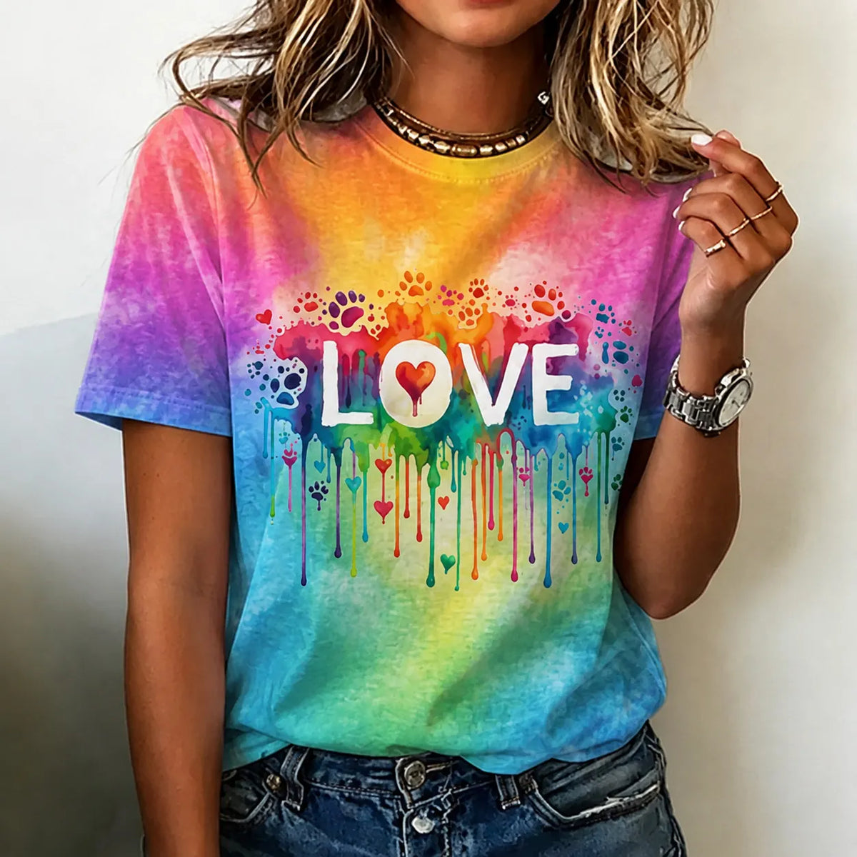 Women's Retro Bohemian Hippie Style Cute Animal Paw Print T-shirt