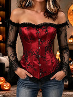 Women's Halloween Long-sleeve Off-shoulder Mesh Corset Top