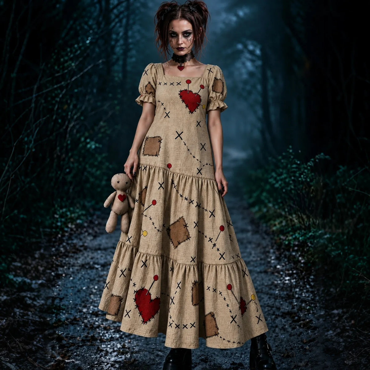 Women's Halloween Voodoo Doll Cosplay Maxi Dress