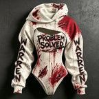 Women's Bloodstained Ripped Muscle Letter Print Halloween Hoodie Two-piece Set