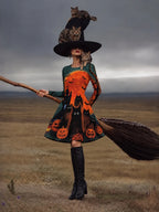 Women's Gothic Halloween Print Long Sleeve Dress – Halloween Costume