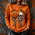 Women's Halloween Pumpkin And Skull Print Sweatshirt
