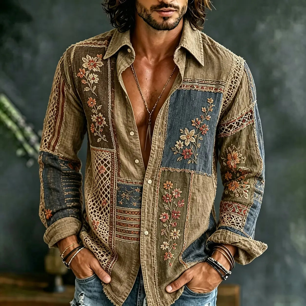 Men's Botanical Patchwork Wildflower Print Shirt